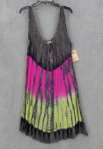 Raya Sun Womens Sleeveless Dress Sz 3X Black Pink Lime Drawstring Neck Back Nwt - £15.65 GBP