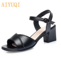 Genuine Leather Women Sandals Summer New Fashion Open toe Ladies Sandals Mid Hee - £43.04 GBP