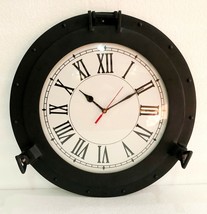 12&quot; Antique Marine Black Ship Porthole Clock Nautical Wall Clock Home Decor - £45.09 GBP