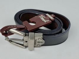 New Fossil Mens Dress Belt Leather Reversible Black Brown Silver 44” Incl Buckle - £18.14 GBP