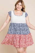 Women&#39;s Blue &amp; Rust Plus Size Floral Color Block Contrast Dress (2XL) - £21.72 GBP