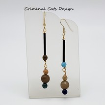 Long Dangle Earrings with Smoky Grey/Brown Agate, Handmade, NWT - £11.78 GBP