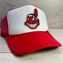 New Cleveland Indians Wahoo Red White Hat 5 Panel High Crown Trucker Snapback - £18.27 GBP