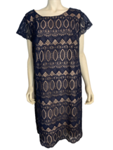 Eliza J Blue and Tan Dress Lace Overlay Short Sleeve Pencil Dress 22W - £36.74 GBP