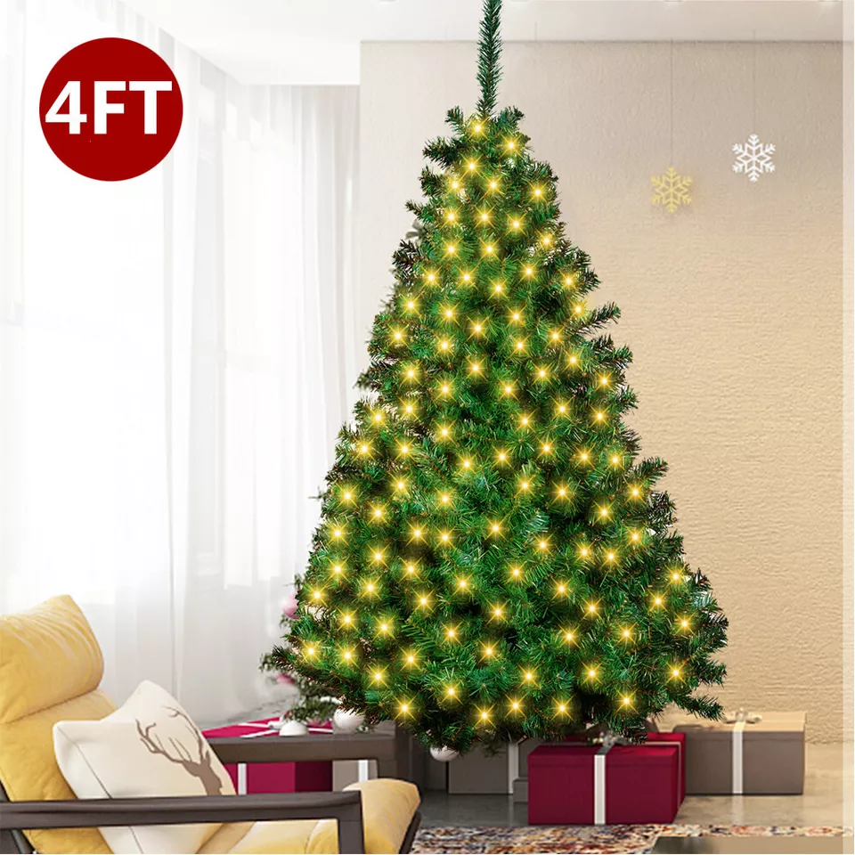 Christmas Tree with Stand Bushy Artificial Xmas Tree Home Decor 4ft w/LE... - $77.98
