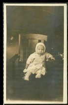 Vintage RPPC Photo Postcard Baby in Hand Knitted Linen Dress Sitting in Chair - £11.68 GBP