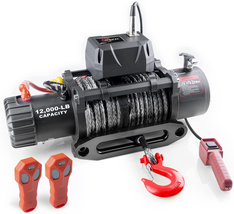 Truck Waterproof Electric Black Synthetic Rope Electric Winch with Hawse... - $494.57