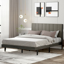 Queen Size Upholstered Bed Frame with Tufted Headboard - Color: Gray - £198.46 GBP