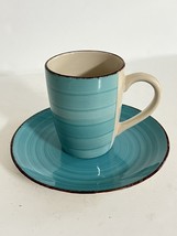 2-piece Set Royal Norfolk Bread Plate Cup/Mug Turquoise Swirl w/ Brown Trim - £9.30 GBP