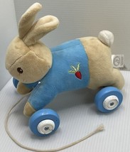 Beatrix Potter Peter Rabbit Plush Stuffed Bunny Pull Toy On Wheels 6&quot; - $9.49