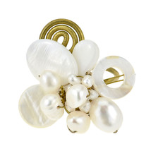 Modern Chic White Pearl and Seashell Cluster on Brass Statement Ring - £9.92 GBP