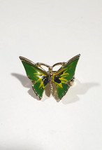 Small Vntg Enamel Butterfly Brooch Green &amp; Gold Color Costume Jewelry Unbranded - £21.95 GBP