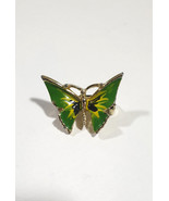 Small Vntg Enamel Butterfly Brooch Green &amp; Gold Color Costume Jewelry Un... - £22.03 GBP