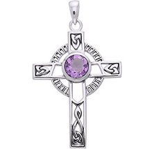 Jewelry Trends Sterling Silver Celtic Knotwork Cross Pendant with Amethyst - £53.54 GBP