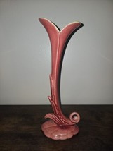 Vintage Cemar Bauer Mid Century Tall Bud Fluted Ceramic Vase Pink &amp; Gree... - £33.47 GBP