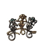 Vintage See No Evil Hear No Evil Speak No Evil Rhinestone Green Eyes Pin... - $19.78