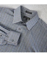 John W Nordstrom Mens Shirt Large Button Front Blue Gray Check Long Sleeves - $19.99