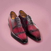 Handmade Leather Men&#39;s Burgundy Patina Oxfords, men patina Lace up Formal Shoes - £143.47 GBP