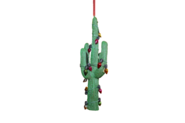Saguaro Cactus With Christmas Lights Ornament 5.5&quot; Resin Southwestern Green - £7.84 GBP