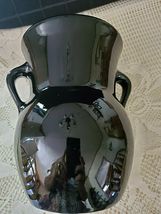 BLACK CERAMIC VASE WITH HAND PAINTED FLOWERS 8" TALL image 2