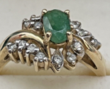 Vtg Ladies Green Jade Stone &amp; Diamond 10K Yellow Gold Ring 3.2G Size 6-1/4 - £187.62 GBP