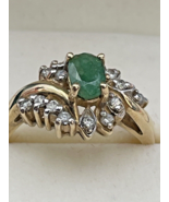 Vtg Ladies Green Jade Stone &amp; Diamond 10K Yellow Gold Ring 3.2G Size 6-1/4 - £189.21 GBP