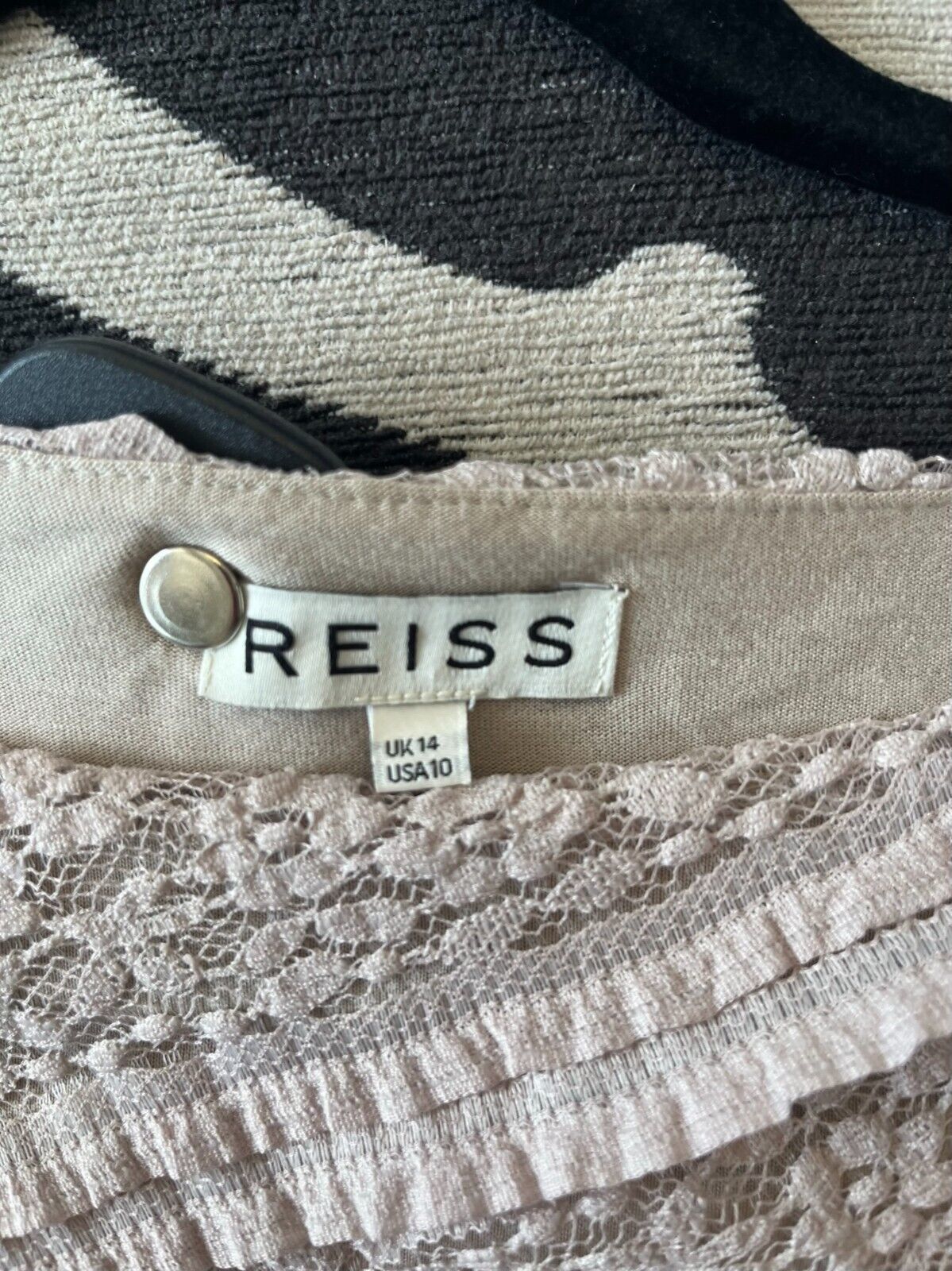 REISS Beige Sheer Lace Overlay &quot;Janelle&quot; Sheath Dress Sz US 10 $400 - $158.30
