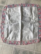 Vintage New Linen Handkerchief Pink and Blue Crocheted Decorative Edge  - £13.74 GBP