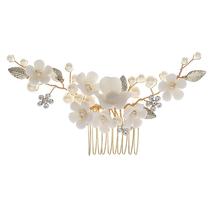Bridal Wedding Headpiece Pearl Rhinestones Hair Side Comb Flower Hair Clips - £11.77 GBP