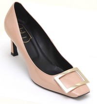 ROGER VIVIER Patent Leather Pump BELLE VIVIER TROMPETTE Blush Buckle 37.5 - £450.39 GBP