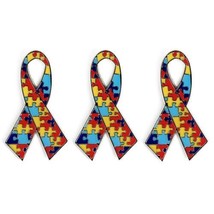 3 Autism Awareness Pins 1.25&quot; Metal Puzzle Ribbon Lapel Pin Hat Tie Tack Lot Set - $11.95