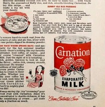 1953 Carnation Evaporated Milk Rice Pudding Recipe Advertisement Dairy D... - $19.99