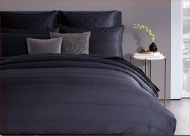 Donna Karan Essential Silky Stripe 3P King duvet cover Shams Set black $1020 - $380.11