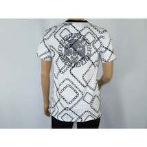 Mens PLATINI Sports Shirt With Rhine Stones Medallion Chain STT7794 White Black image 4