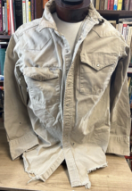Carhartt Shirt Western Khaki Pearl Snap Long Sleeve Distressed Destroyed Vtg - £30.99 GBP