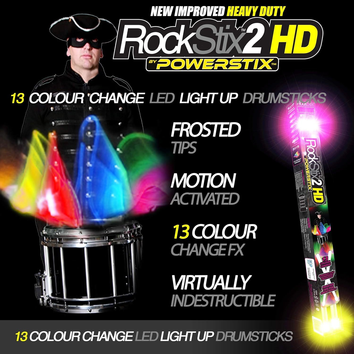 Pair Of Rockstix® 2 Pro - Colour Changing Led Light Up Drum Sticks - $35.96