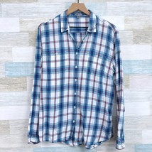 Horny Toad &amp; Co Flannel Button Down Tunic Shirt Blue White Plaid Womens Small - £23.45 GBP
