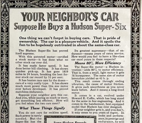 1916 Hudson Motors Super Six Neighbors Advertisement Automobilia Ephemer... - $19.99