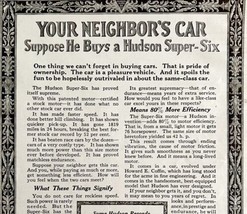1916 Hudson Motors Super Six Neighbors Advertisement Automobilia Ephemer... - $27.17 CAD