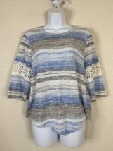 BonWorth Womens Size XSP Blue Striped Knit Blouse Assymetrical 3/4 Sleeve - £5.66 GBP