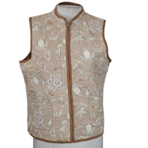 Tan Floral Full Zip Vest Size Medium - $24.75