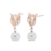 Elegant 14k Rose Gold Pearl Floral Drop Earrings with Diamonds - £1,440.83 GBP