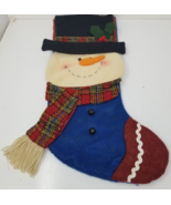 Snowman Christmas Stocking Santa&#39;s Best Scarf Tartan Heavy Fabric Large - $18.95