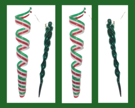 Christmas Tree Ornaments Red White Green Mint Candy Spiral Green Icicle Hanging - £7.81 GBP