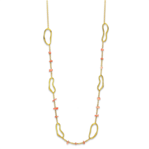 LO3340 - Gold Brass Necklace with Semi-Precious Coral in Rose - $599.53 MXN