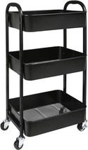 Black 3-Tier Rolling Utility Cart With Caster Wheels, Simple Assembly, For - £34.34 GBP