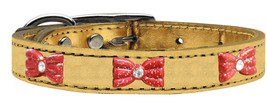 Red Glitter Bow Metallic Leather Dog Collar - Gold - £24.36 GBP