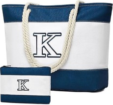 Becokan Initial “K”Canvas Beach Tote Bag, Waterproof Large Travel Should... - $17.82