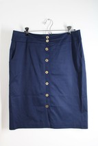 Talbots 12 Navy Blue Midi Pencil Cotton Stretch Button Front Skirt - £19.74 GBP