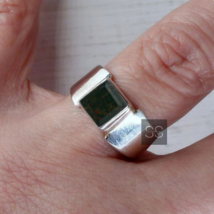 Natural Bloodstone Ring, April Birthstone Signet Ring, Handmade Ring, 925 Silver - £78.90 GBP